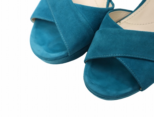 【中古】23.0cm PRADA プラダ Velvet ベルベット プラットフォーム ヒール サンダル パンプス Green グリーン /◆