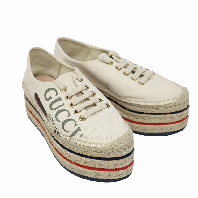 【中古】21.0cm GUCCI グッチ PAR AMOUR ヴィンテージロゴ プラット エスパドリーユ 厚底 スニーカー シューズ