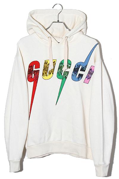 【中古】GUCCI グッチ ブレードロゴ スパンコール フーディー パーカー XS IVORY アイボリー 469251 イタリア製