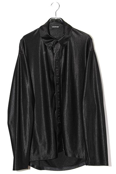 【中古】BALENCIAGA バレンシアガ ロゴ刺繍 スナップボタン サテン ロングスリーブシャツ 長袖シャツ XS 641662