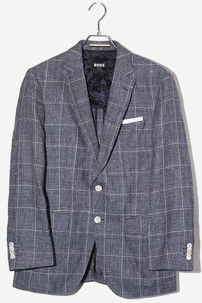 【中古】2022SS HUGO BOSS ヒューゴボス SLIM FIT チェック 2B テーラードジャケット 46 BLUE ブルー 50468936 /◆