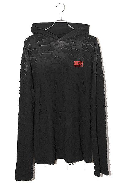 【中古】DIESEL ディーゼル T-CRANE-LS-HOOD フーディー ロングスリーブ 長袖Tシャツ S BLACK ブラック A16173 0SLBS
