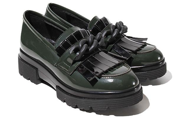 【中古】22〜22.5cm CINZIA ARAIA LEATHER FRINGE DETAIL LOAFER 35 khaki カーキ /◆ レディース