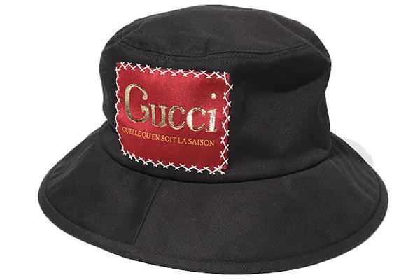 【中古】GUCCI グッチ 未使用品 ラベル付き コットンフェドラハット L BLACK ブラック 627174 イタリア製 /● メンズ