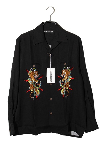 【中古】XL 未使用品 WACKO MARIA ワコマリア TIM LEHI / HAWAIIAN SHIRT L/S BLACK ブラック 25FW-WMS-HI05
