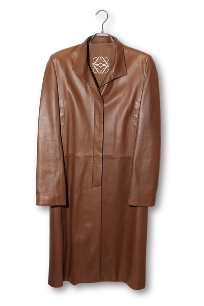 【中古】LOEWE ロエベ アナグラム ラムレザー ロングコート 44 BROWN ブラウン スペイン製 /●☆