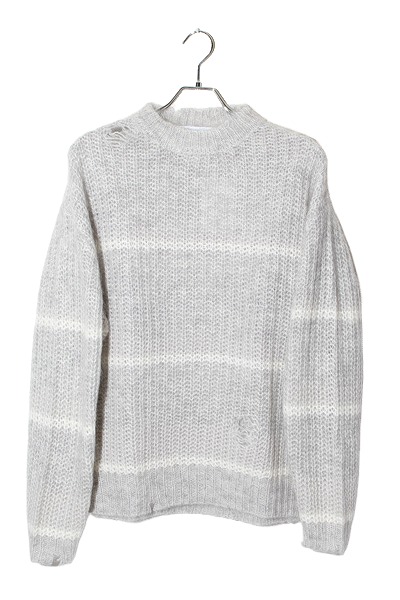 【中古】1 未使用品 SandWaterr リサーチ ボーダーセーター ニット Grey グレー /■In2 メンズ