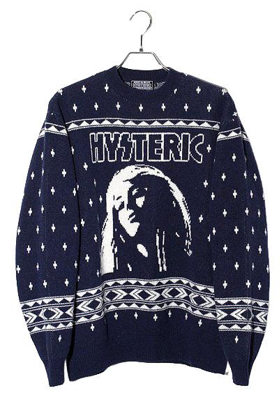 【中古】HYSTERIC GLAMOUR ヒステリックグラマー HYS NORDICジャカード セーター ニット L NAVY ネイビー 02233NS10