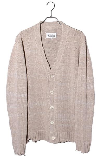 【中古】2022AW Maison Margiela 10 メゾンマルジェラ デストロイ ダメージ加工 ニット カーディガン S BEIGE