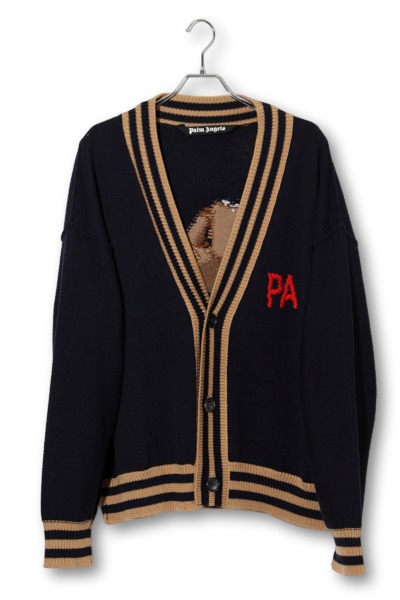 【中古】PALM ANGELS ベア・インターシャ・ニット・カーディガン S Navy ネイビー PMHB006F21KNI001 /● メンズ