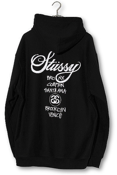 【中古】STUSSY ステューシー World Tour pullover Hoodie ワールドツアー プルオーバー パーカー XL BLACK ブラック