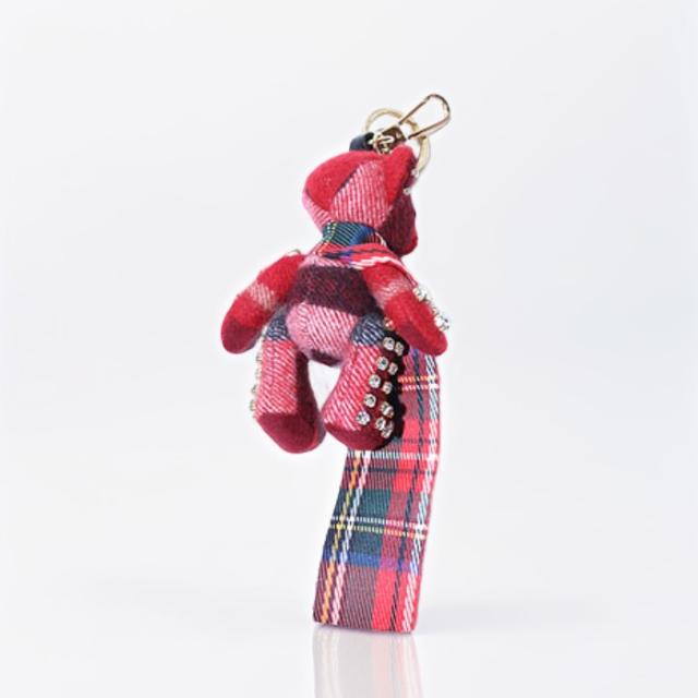 【中古】BURBERRY バーバリー キルト＆デコラティブピン付き トーマスベア チャーム チェック キーホルダー RED_1