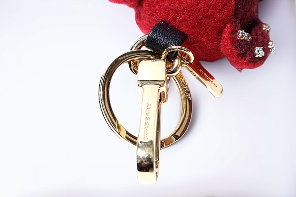 【中古】BURBERRY バーバリー キルト＆デコラティブピン付き トーマスベア チャーム チェック キーホルダー RED_2