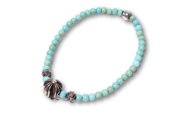 【中古】CHROME HEARTS クロムハーツ BEAD 4ｍｍ カットアウトCHプラスターコイズ ビーズ ブレスレット FREE