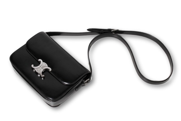 【中古】CELINE セリーヌ ティーントリオンフバッグ シャイニーカーフスキン ショルダーバッグ BLACK