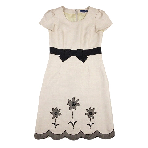 中古 エムズグレイシー M S Gracy ワンピース 半袖 ハーフ 膝丈 スカラップ リボン 36 ベージュ 14 レディースの通販はau Pay マーケット ブランド古着のベクトル