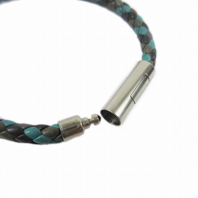 【中古】美品 エルメス HERMES GOLIATH ゴリアテ ブレスレット レザー 編み込み アクセサリー 小物 緑 KM9｜au PAY マーケット