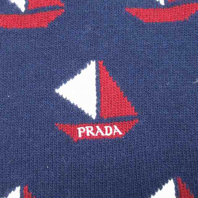 中古】プラダ PRADA ヨット ニット マフラー ロゴ 刺繍 ヴァージン