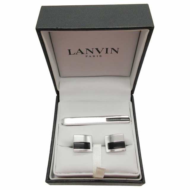 【中古】美品 ランバン LANVIN オニキス ネクタイピン カフス ボタン ２点セット カフリンクス タイピン スウィヴル式｜au PAY マーケット