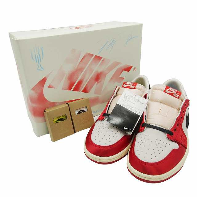 【中古】未使用品 NIKE × Trophy Room Air Jordan 1 Low OG SP Away Sail and Varsity Red スニーカー FN0432-100