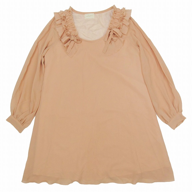 【中古】美品 ヴェロフォンナ Re.Verofonna リボン フリル シフォン ワンピース 長袖 膝丈 ピンタック 38 BLM5 の通販は 5,000円