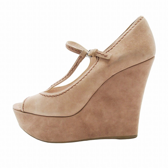 【中古】ミュウミュウ miumiu スエード レザー Tストラップ パンプス ウェッジソール 厚底 プラットフォーム BLM8の通販は 4,920円