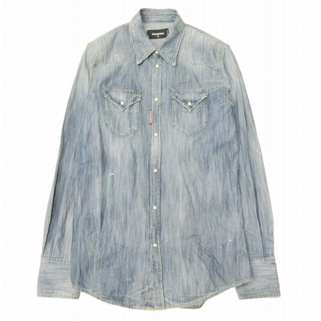 【中古】美品 15SS ディースクエアード DSQUARED2 デニム ウエスタン シャツ 長袖 ハードウォッシュ ダメージ加工の通販は