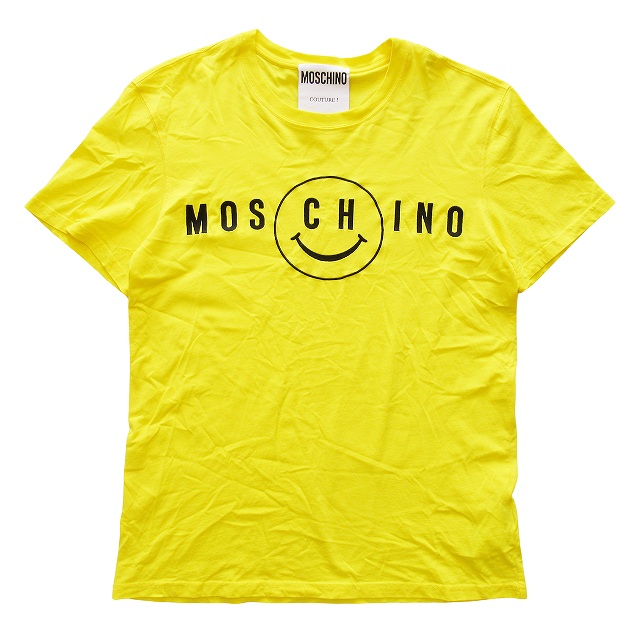 【中古】22ss モスキーノ MOSCHINO スマイル ロゴ 刺繍 Tシャツ クルーネック 半袖 カットソー I50 黄色 イエローの通販は 7,000円