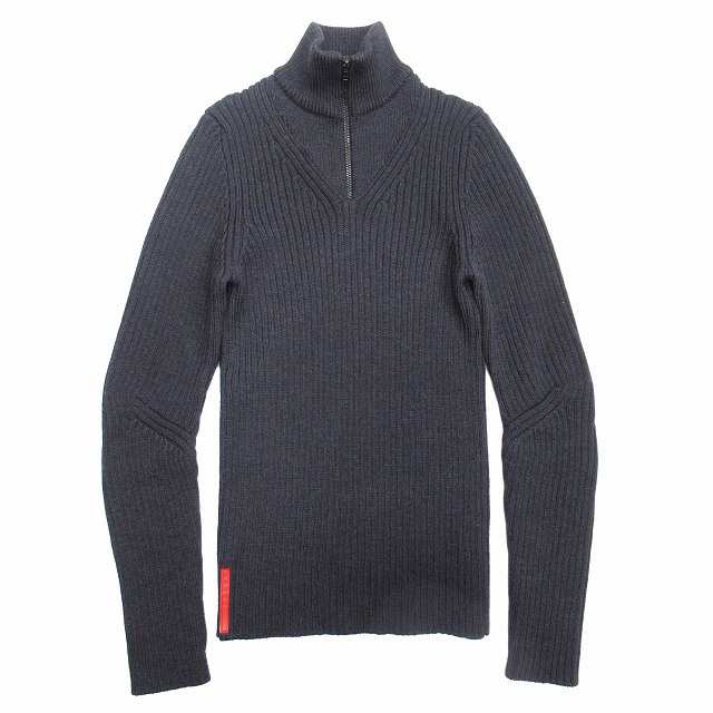 【中古】美品 09aw プラダスポーツ PRADA SPORT ハーフジップ セーター リブニット ハイネック ロゴプレート 46