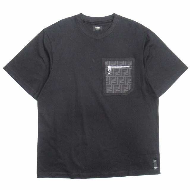 【中古】美品 23aw フェンディ FENDI FF ジャガード ポケット Tシャツ ズッカ ロゴ柄 クルーネック 半袖 コットン