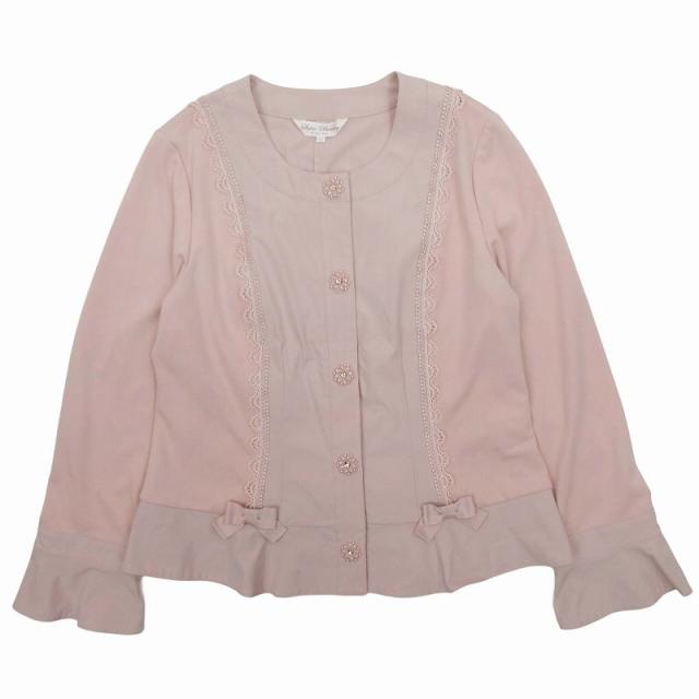 【中古】美品 スーパービューティー Super Beauty レース フリル リボン ビーズ ジャケット ブルゾン ニット切替 42の通販は 6,640円