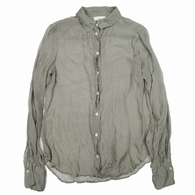 【中古】フォルテフォルテ FORTE FORTE シアーシャツ 長袖 シルク100％ 透け生地 薄手 ブラウス カットソー オリーブの通販は