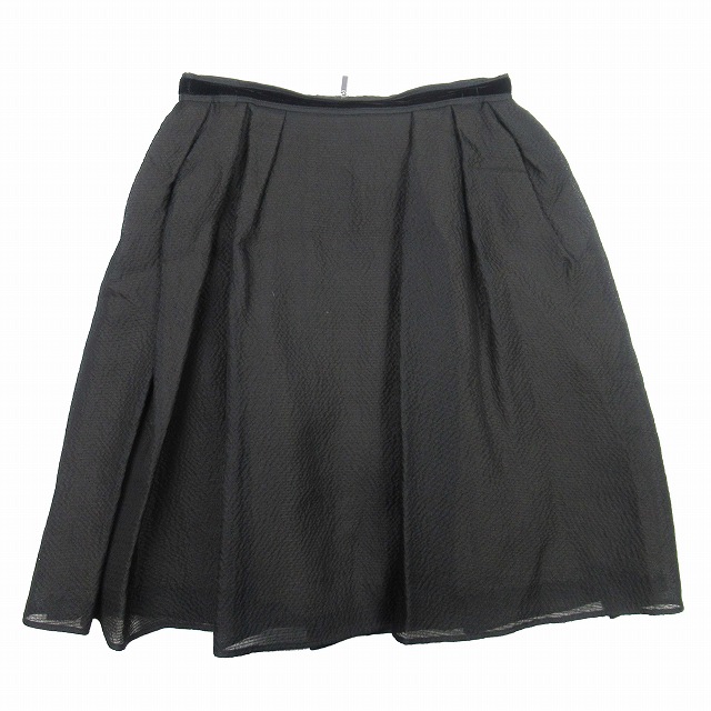 【中古】18ss フォクシー FOXEY SKIRT BLACK MIMOSA タックスカート フレアシルエット シアサッカー 膝丈 42 黒の通販は 12,750円