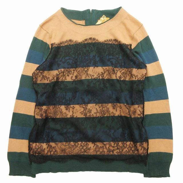 【中古】ゾー&ネマ Zhor&Nema ボーダー ニット セーター 長袖 レース インサイドアウト アウトシーム クルーネックの通販は
