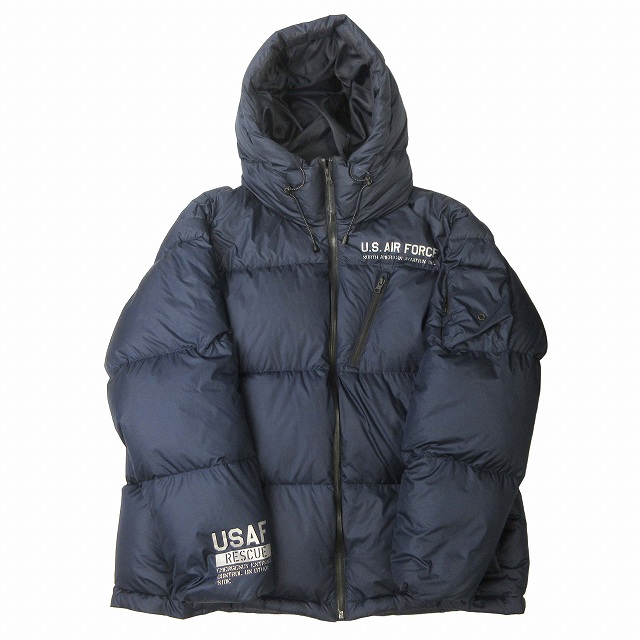 【中古】アヴィレックス AVIREX Armed Forces Manufacturer ダウン フライト ジャケット フーディー ロゴ プリントの通販はダウンジャケット