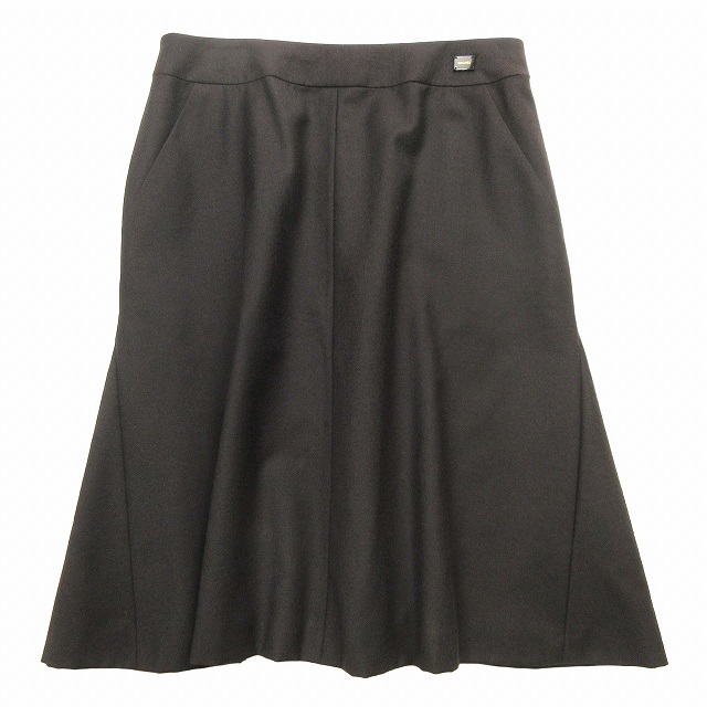 【中古】01A シャネル CHANEL ウール カシミヤ フレア スカート ハーフ ひざ丈 ロゴ プレートの通販は