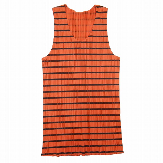 【中古】美品 vintage 96ss プリーツプリーズ イッセイミヤケ プリーツ加工 ボーダー ノースリーブ ブラウスの通販は 18,000円