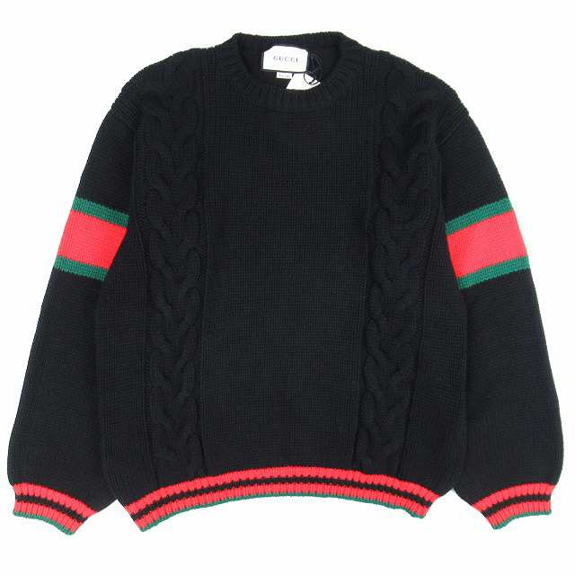 【中古】未使用品 19aw グッチ CABLE KNIT WOOL CREWNECK SWEATER ニット ウェブストライプ オーバーサイズの通販は