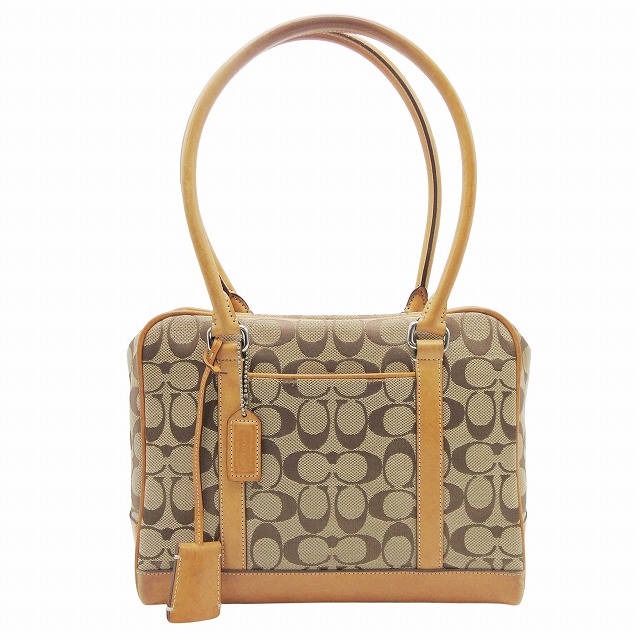 【中古】2000年製 00s コーチ COACH 6097 シグネチャー キャンバス レザー ハンド バッグ セミショルダーの通販は