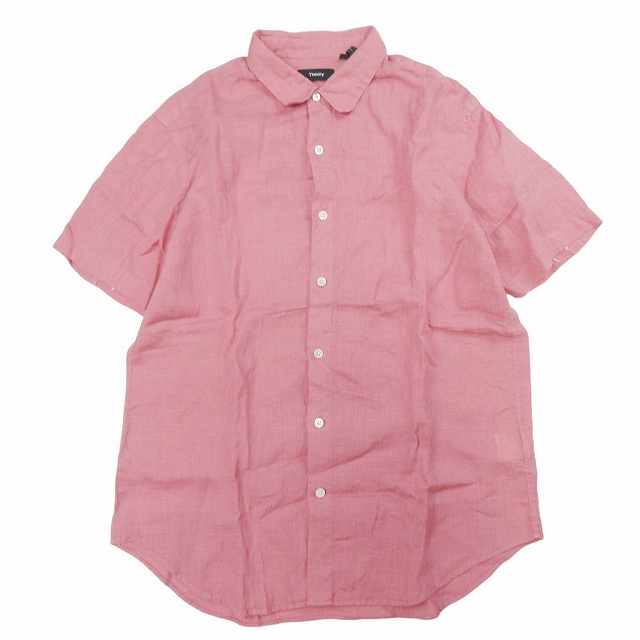 【中古】美品 セオリー Theory リネン100％ シャツ 半袖 カットソー トップス 無地 M ピンク メンズ の通販は 4,920円