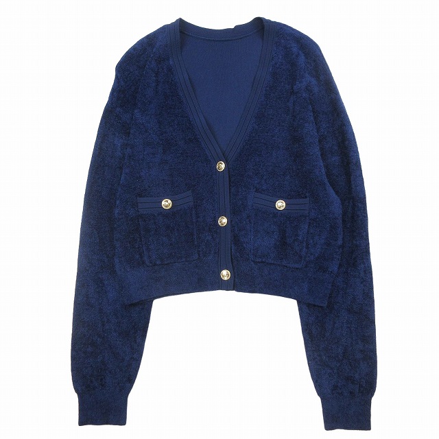 【中古】美品 24AW グレースコンチネンタル GRACE CONTINENTAL モール ニット カーディガン 長袖 金ボタン シェニールの通販は