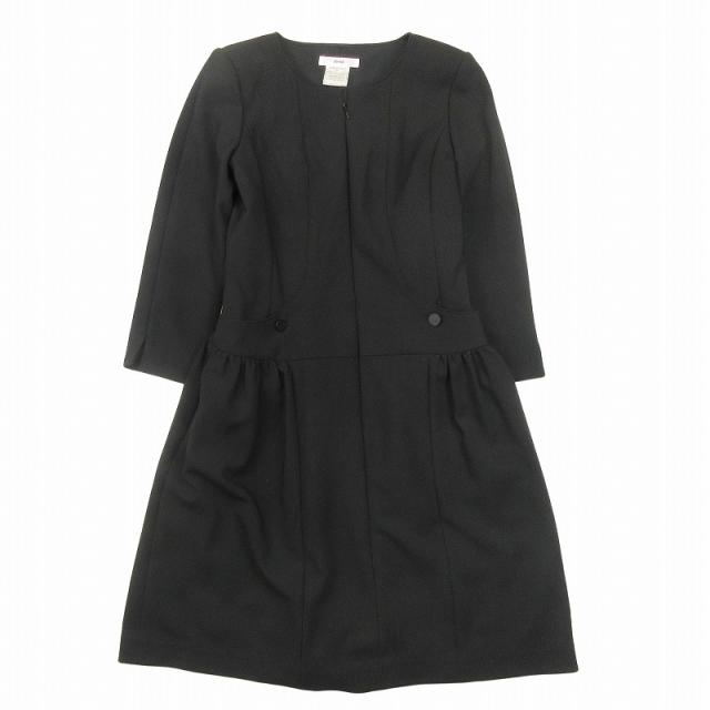 中古】美品 ルネ Rene フレア ギャザー ワンピース 長袖 膝丈 ハーフ  