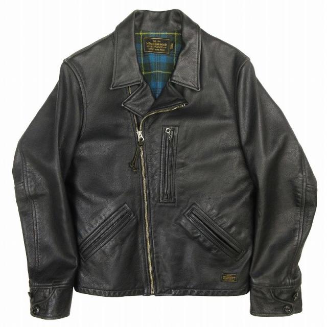 【中古】美品 14AW ネイバーフッド SRJ/CL-JKT カウレザー ダブル ライダース ジャケット ブルゾン Sの通販は