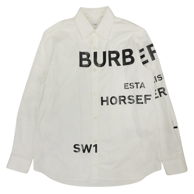 【中古】美品 20SS バーバリー ティッシ期 ホースフェリープリント コットン オックスフォード シャツ M