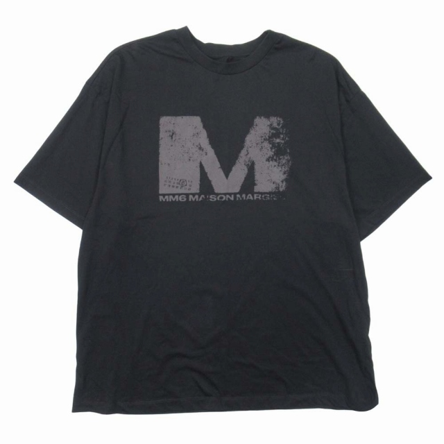 【中古】美品 25ss マルジェラ MM6 オーバーサイズ Tシャツ ロゴプリント ビッグシルエット ステッチ menS/womenM 黒