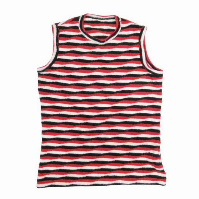 【中古】05aw ジュンヤワタナベマンピンク コムデギャルソン ウェーブ ボーダー ノースリーブ ニット セーター 総柄