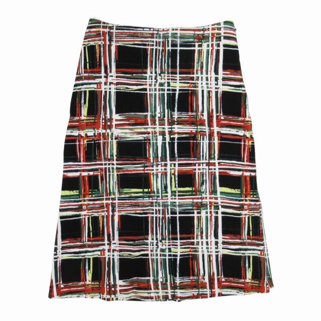 【中古】美品 マルニ MARNI リネンライク チェック柄 ミモレスカート 台形 総柄 膝下丈 40 マルチカラー/△L13