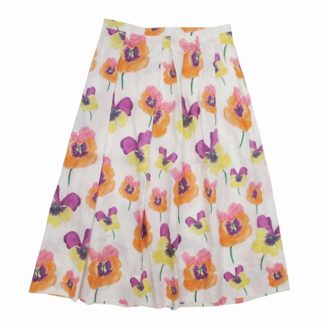 【中古】美品 22ss マルニ MARNI マリアマグダレナスアレス パンジープリント ミモレ丈 タックスカート 40 マルチ