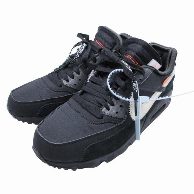 【中古】美品 ナイキ × オフホワイト エアマックス90 スニーカー シューズ 靴  AA7293-001 サイズUS8.5 26.5cm 黒