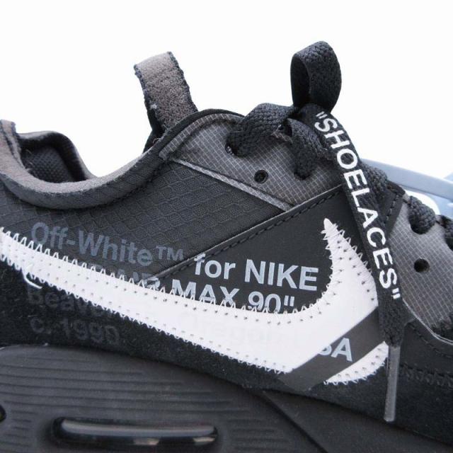【中古】美品 ナイキ × オフホワイト エアマックス90 スニーカー シューズ 靴  AA7293-001 サイズUS8.5 26.5cm 黒
